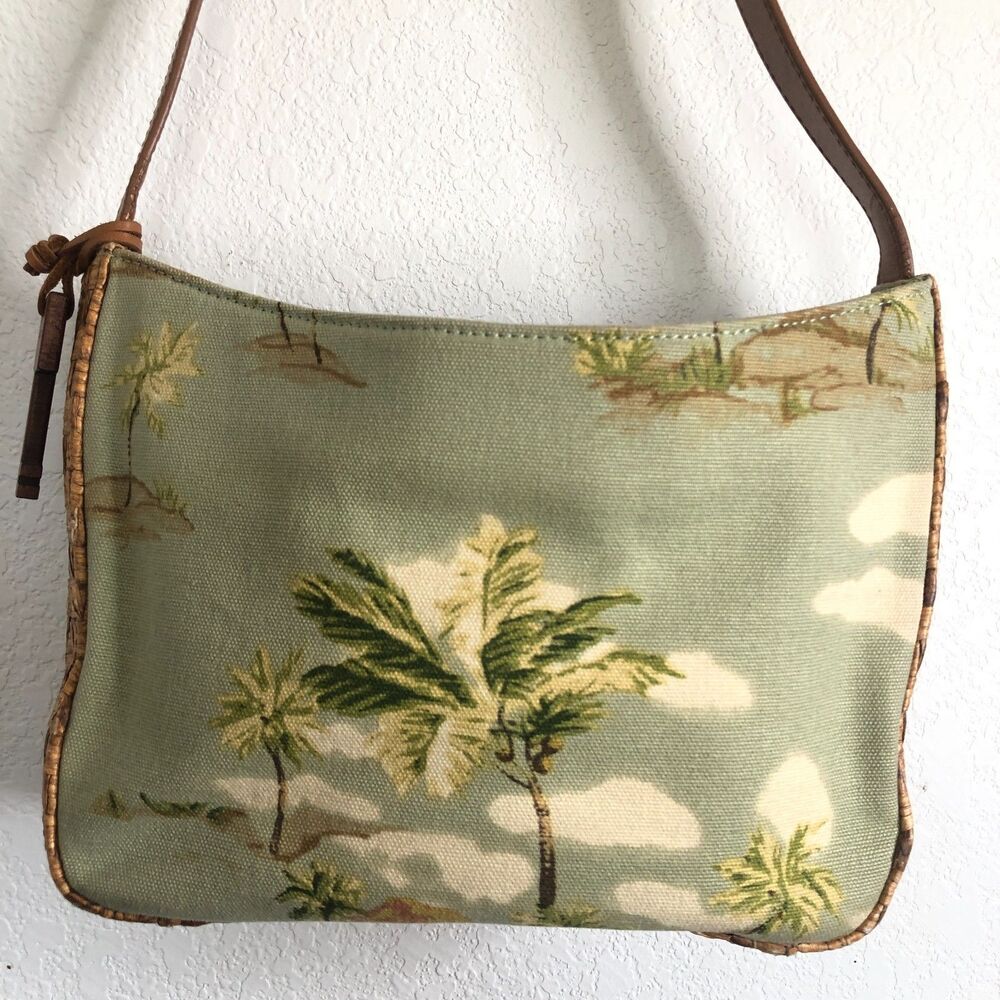 Vintage Fossil "Islander Oasis" Shoulder Bag Sage Green Palms Y2K 2000's